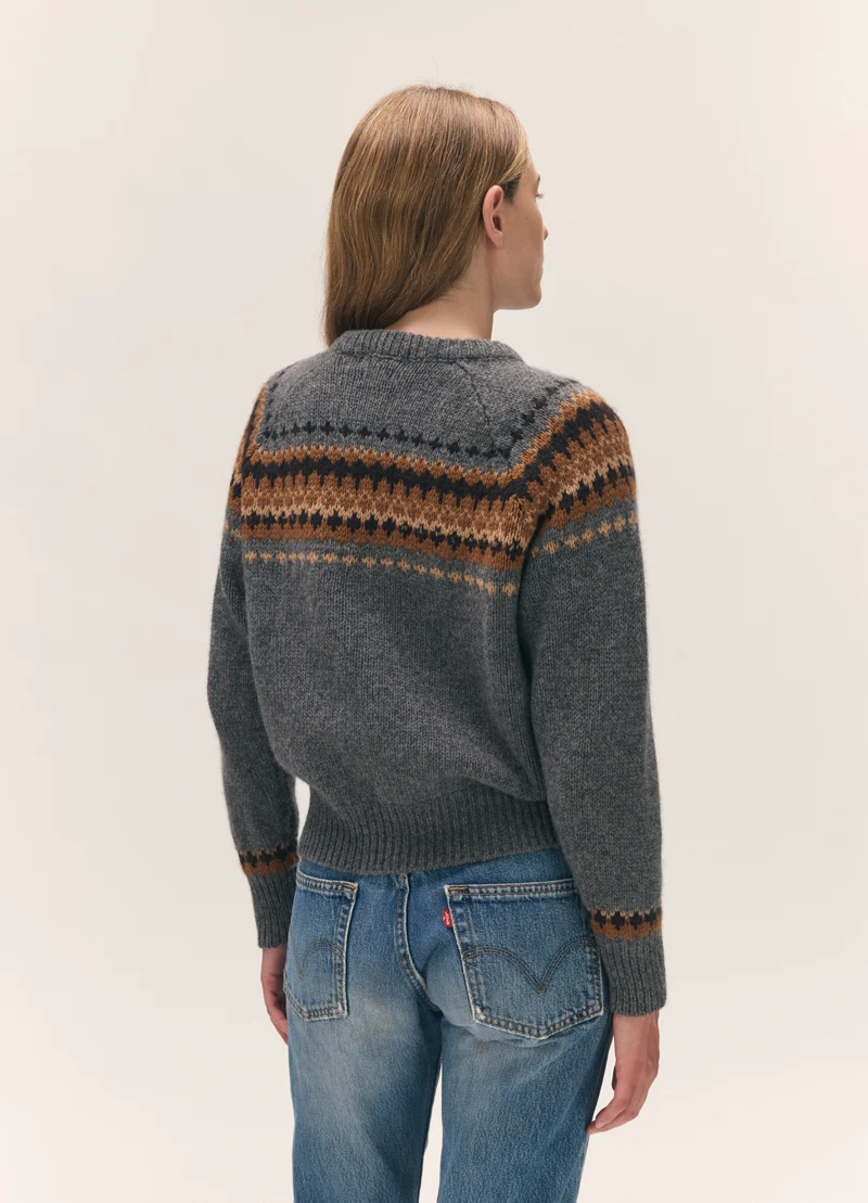 Flora Fairisle Crewneck in Derby Grey Multi