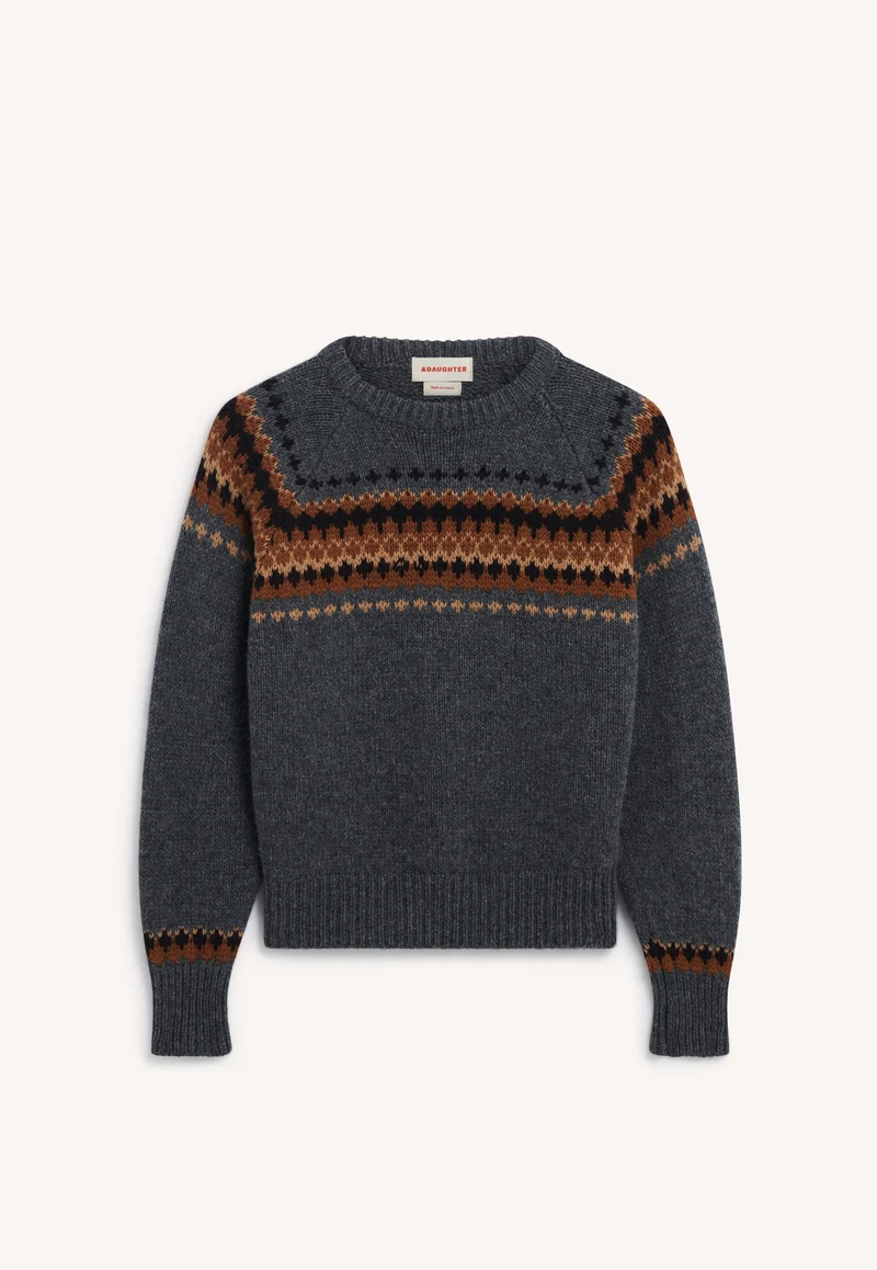 Flora Fairisle Crewneck in Derby Grey Multi