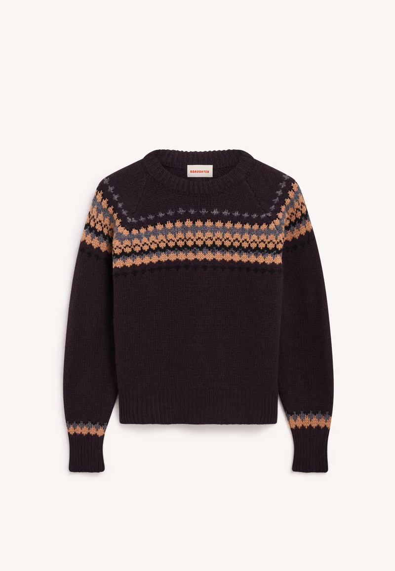Flora Fairisle Crewneck in Dark Brown Multi