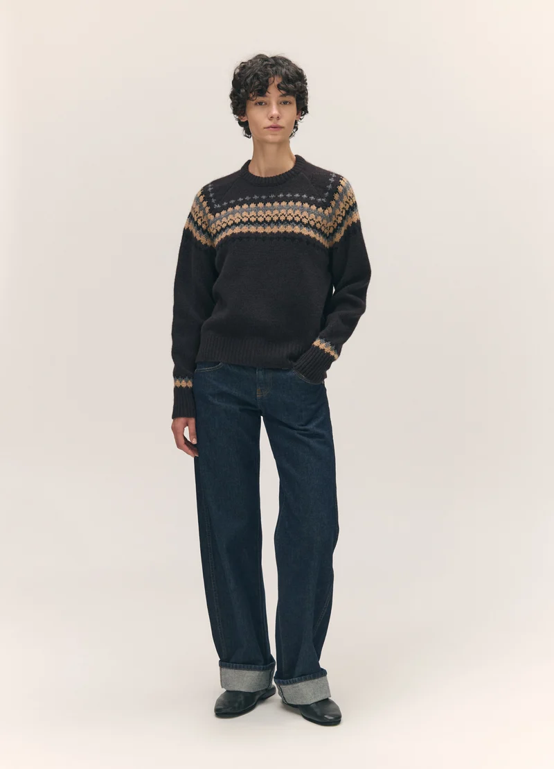 Flora Fairisle Crewneck in Dark Brown Multi