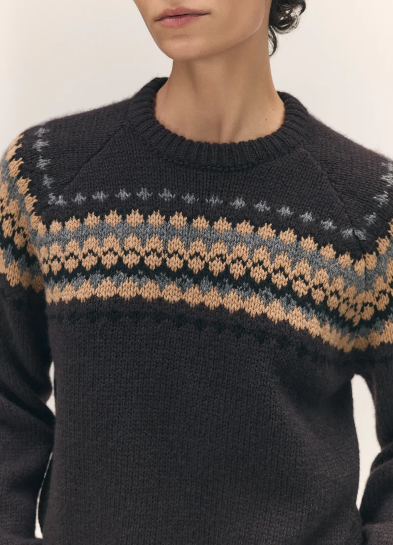 Flora Fairisle Crewneck in Dark Brown Multi