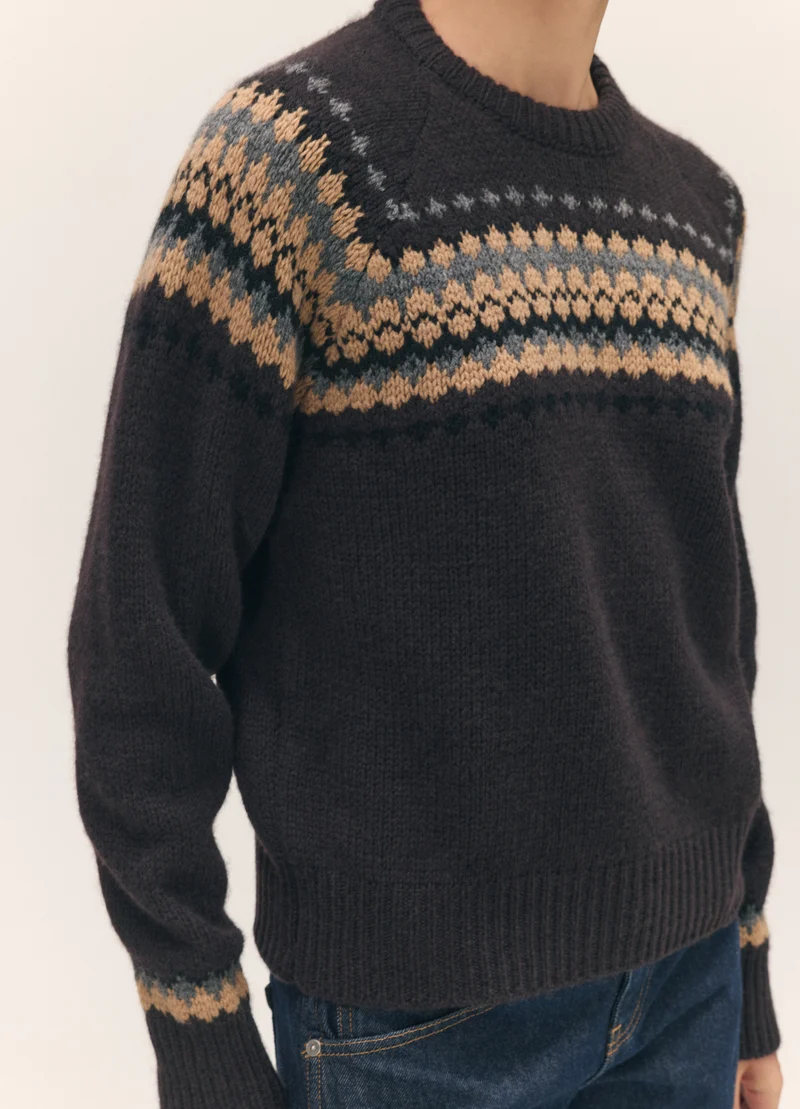 Flora Fairisle Crewneck in Dark Brown Multi