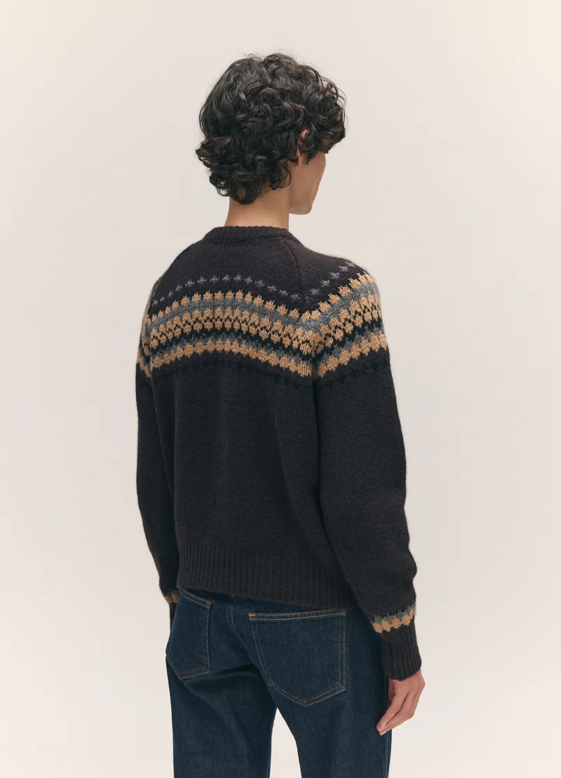 Flora Fairisle Crewneck in Dark Brown Multi