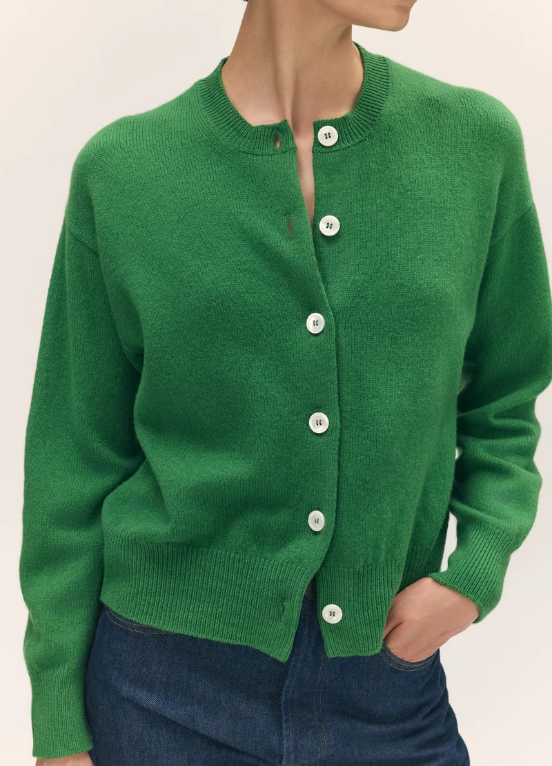 Ada Crewneck Cardigan in Pagoda Green