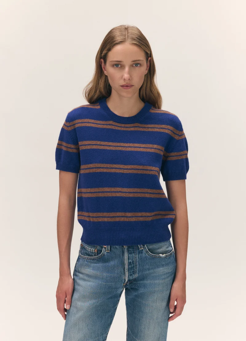 Wicklow T-Shirt in Smalt/Hazelnut Stripe