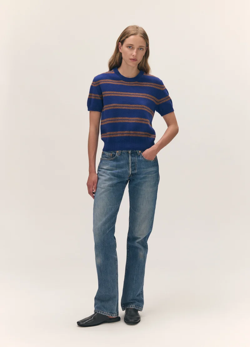 Wicklow T-Shirt in Smalt/Hazelnut Stripe