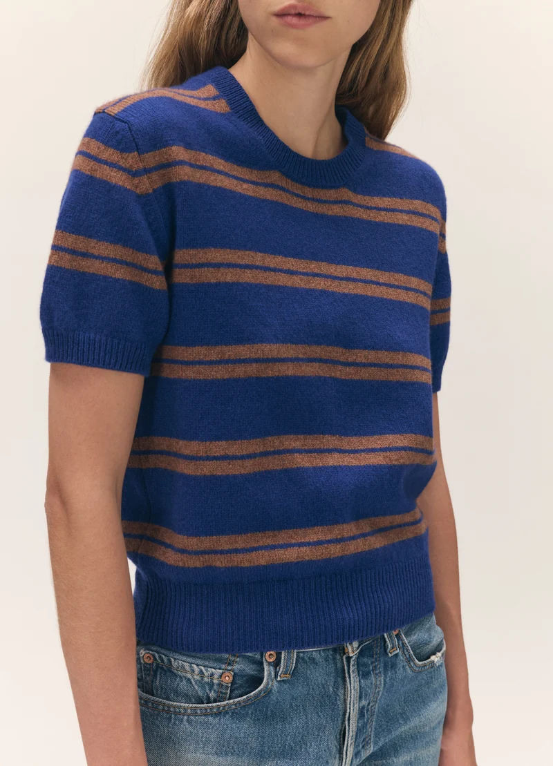 Wicklow T-Shirt in Smalt/Hazelnut Stripe