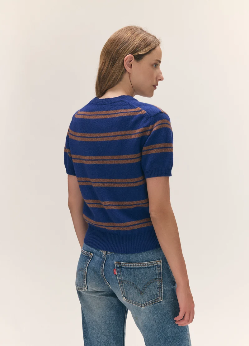 Wicklow T-Shirt in Smalt/Hazelnut Stripe