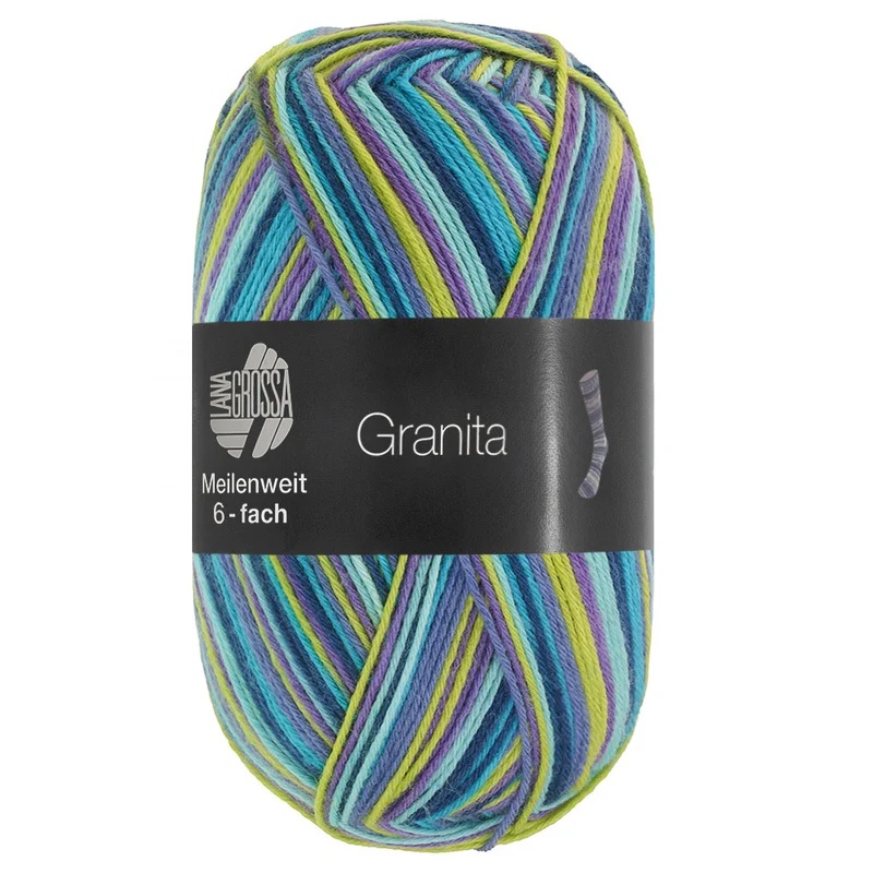Lana Grossa Meilenweit 6-fach 150 Granita 9733 Türkis/Jeans/Limette/Violett/Minze/Dunkelpetrol