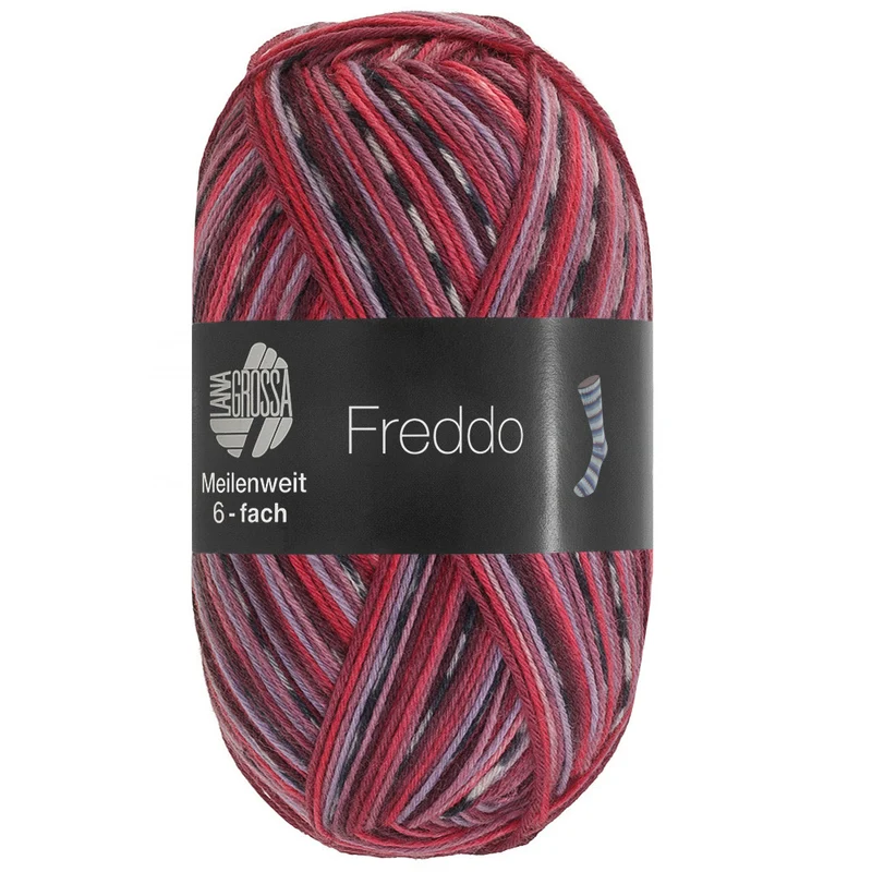 Lana Grossa Meilenweit 6-fach 150 Freddo 9740 Dunkelgrau/Weiß/Burgundrot/Rot/Graurosa/Mauve