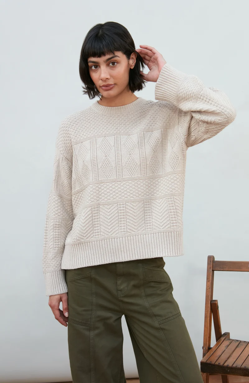 Womens Midweight Cotton Textured Block Jumper