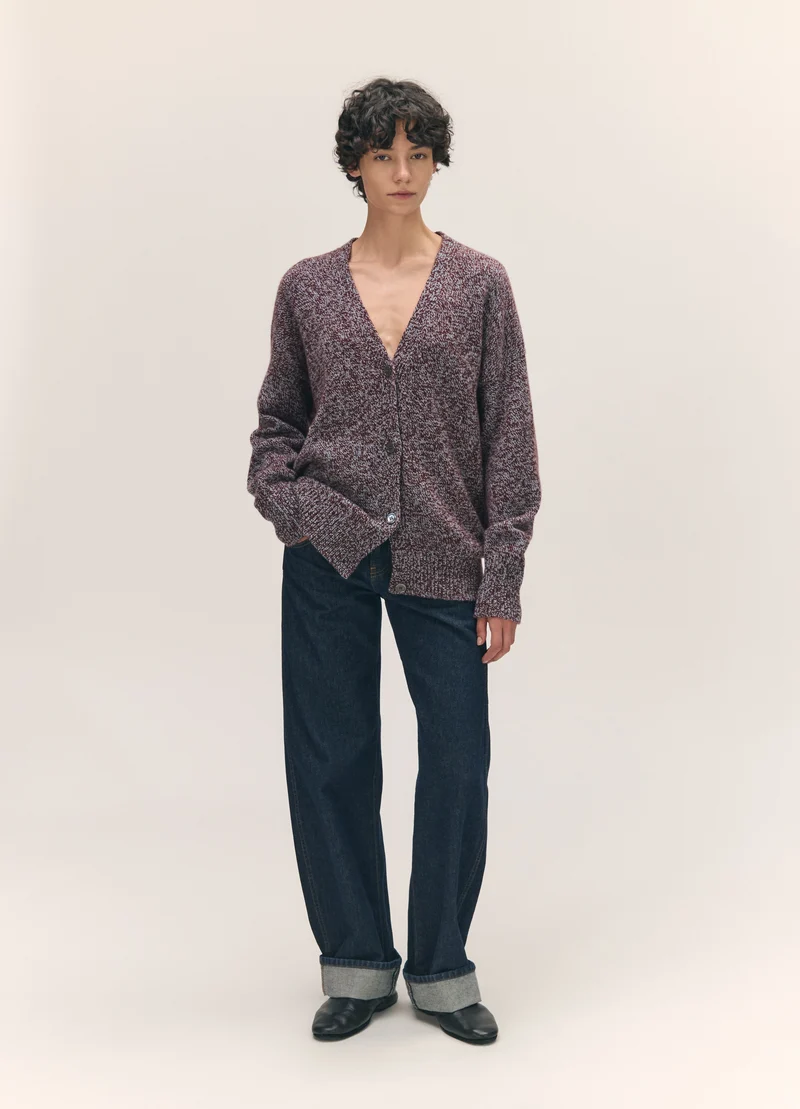 Sora V-Neck Cardigan in Port/Vintage Marle