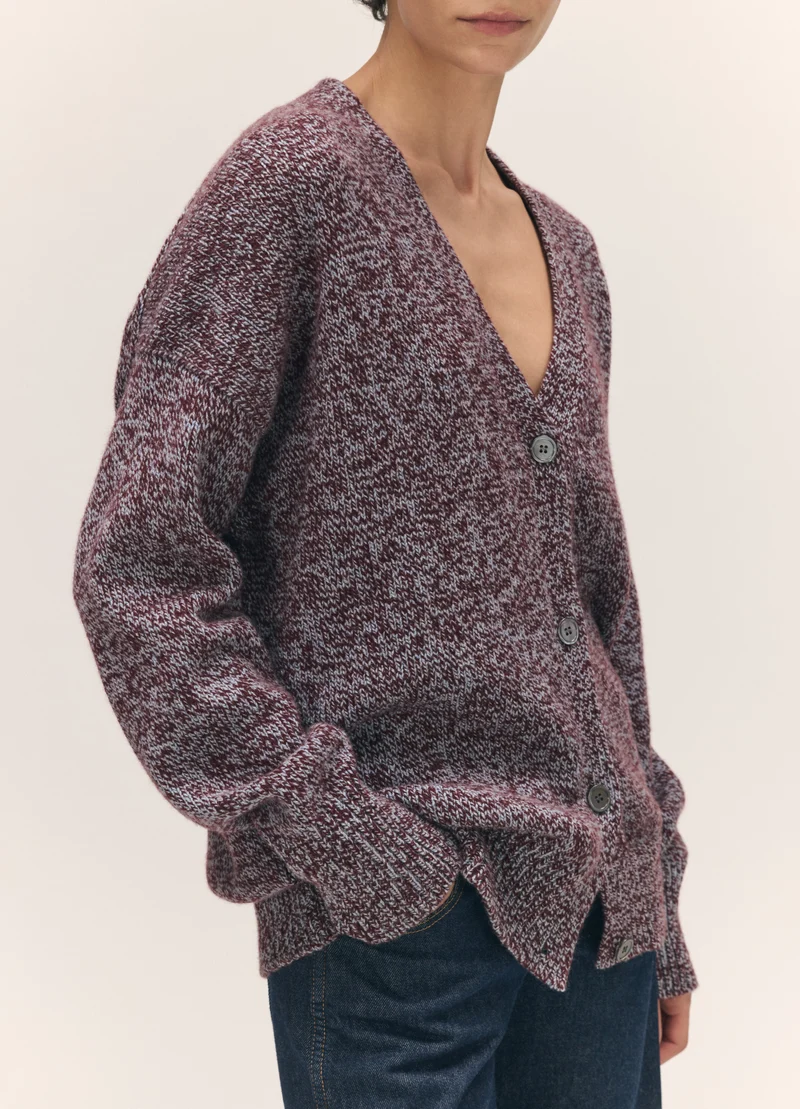 Sora V-Neck Cardigan in Port/Vintage Marle