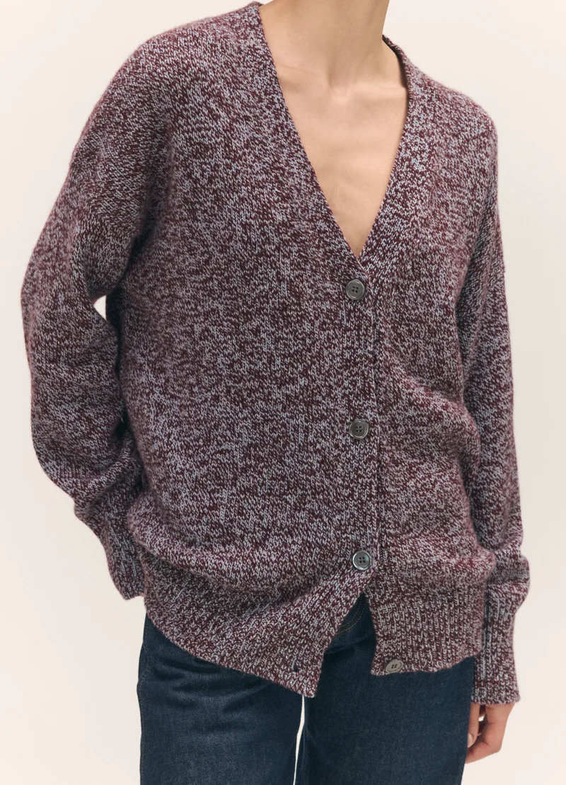 Sora V-Neck Cardigan in Port/Vintage Marle