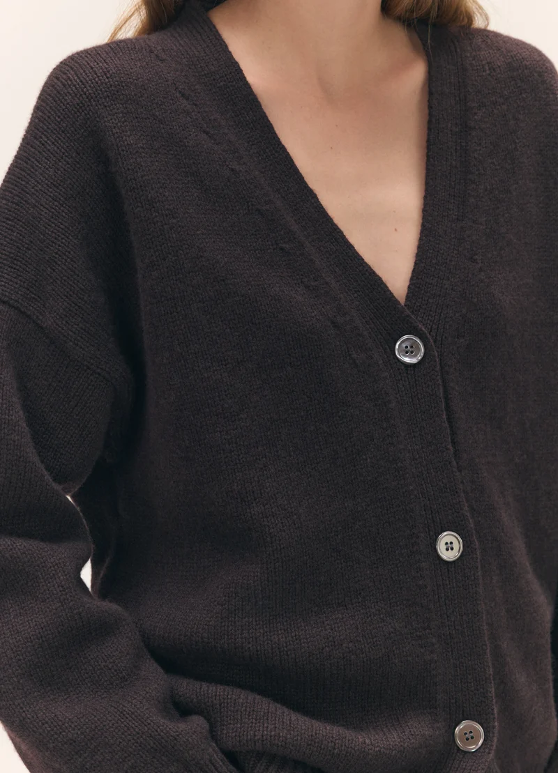 Sora V-Neck Cardigan in Dark Brown