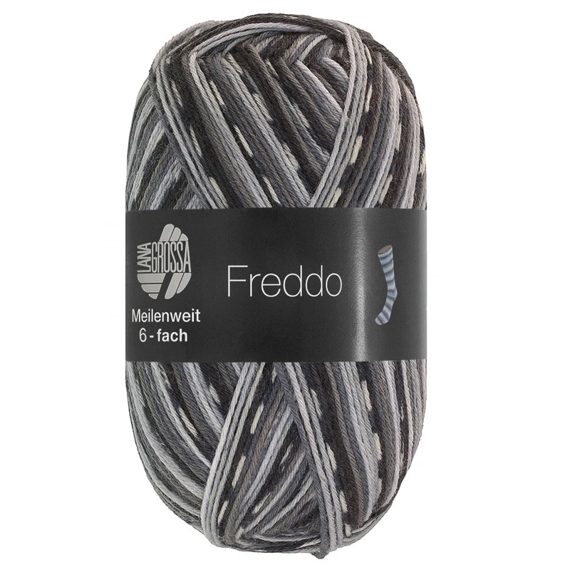 Lana Grossa Meilenweit 6-fach 150 Freddo 9738 Anthrazit/Dunkelgrau/Weiß/Hellgrau/Blaugrau