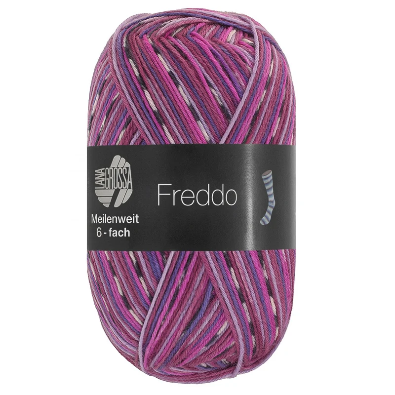 Lana Grossa Meilenweit 6-fach 150 Freddo 9737 Fuchsia/Violettblau/Violettblau/Rosa/Dunkelgrau/Rosa