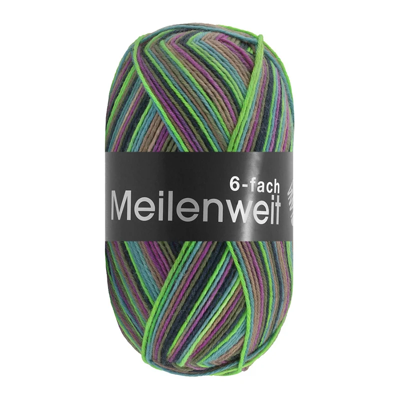 Lana Grossa Meilenweit 6-fädig 150 Granita 9699 Jade/Petrol/Graugrün/Violett/Khaki/Türkisblau