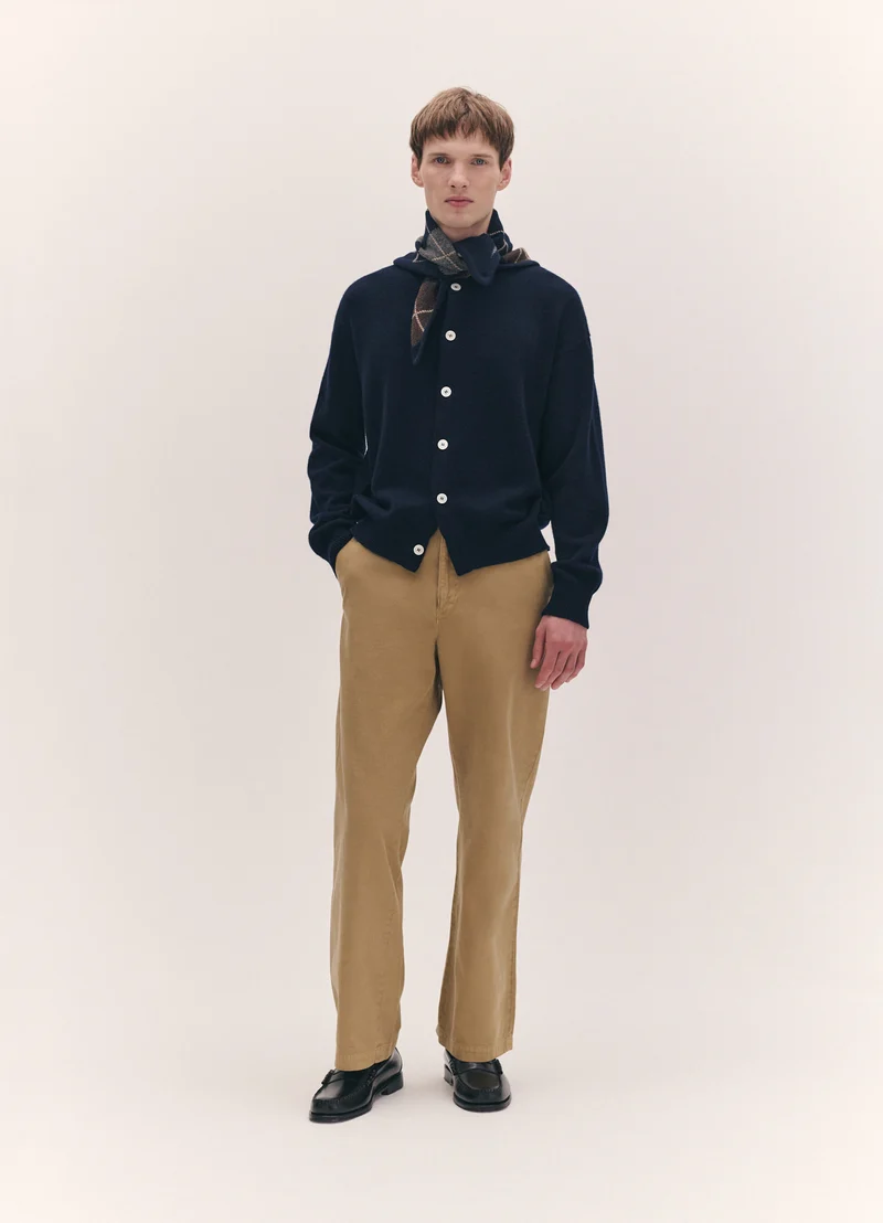 Mens Argyle Cashmere Foulard in Navy and Brown