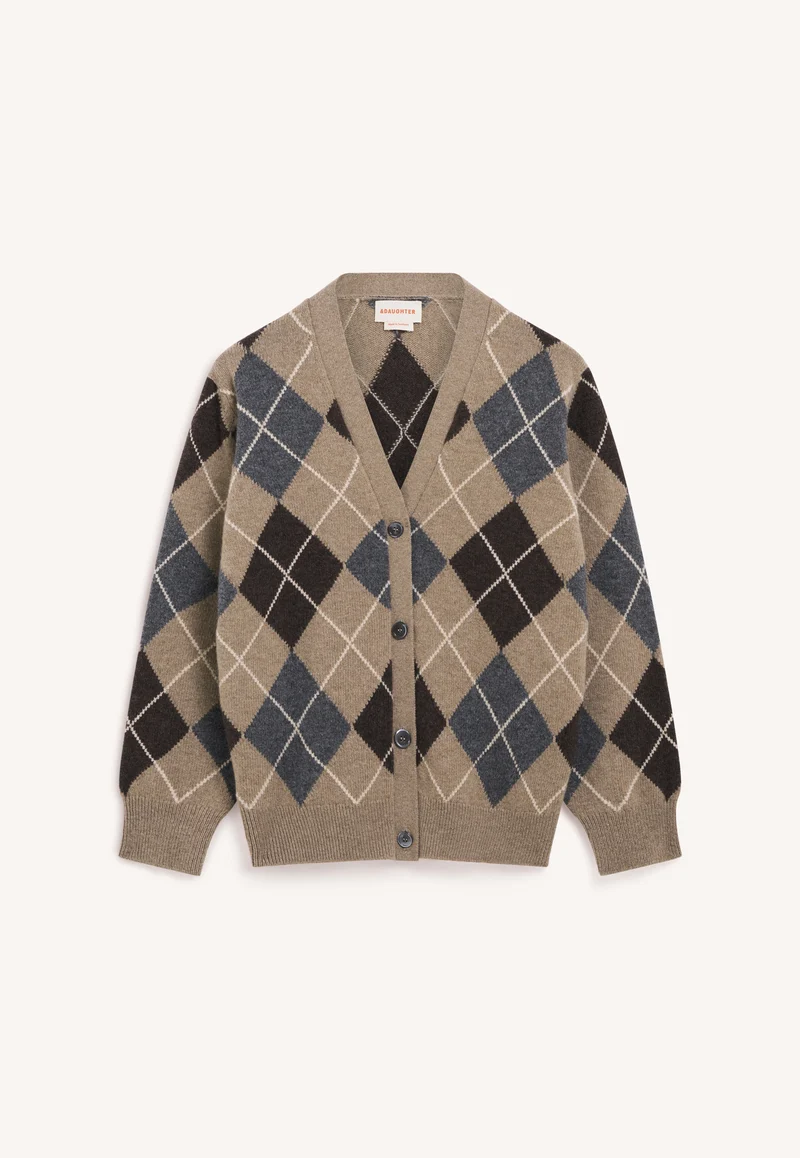 Ava Argyle Cardigan in Dark Natural with Grey