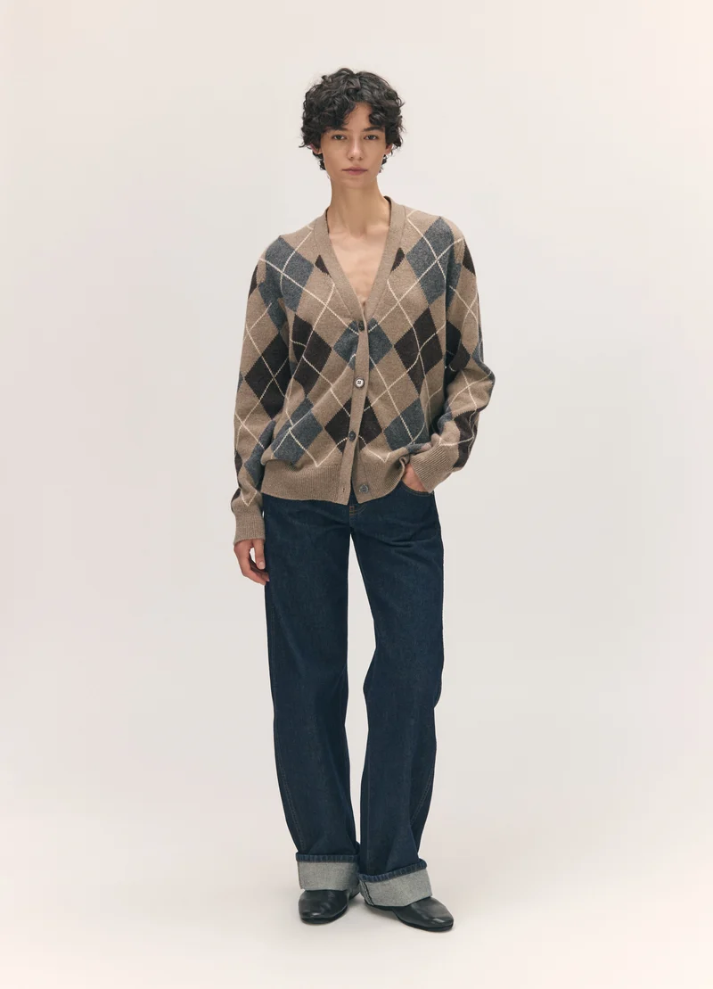 Ava Argyle Cardigan in Dark Natural with Grey