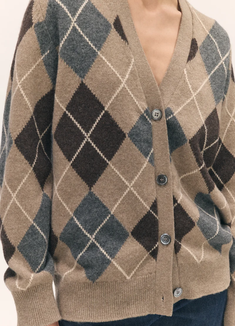 Ava Argyle Cardigan in Dark Natural with Grey