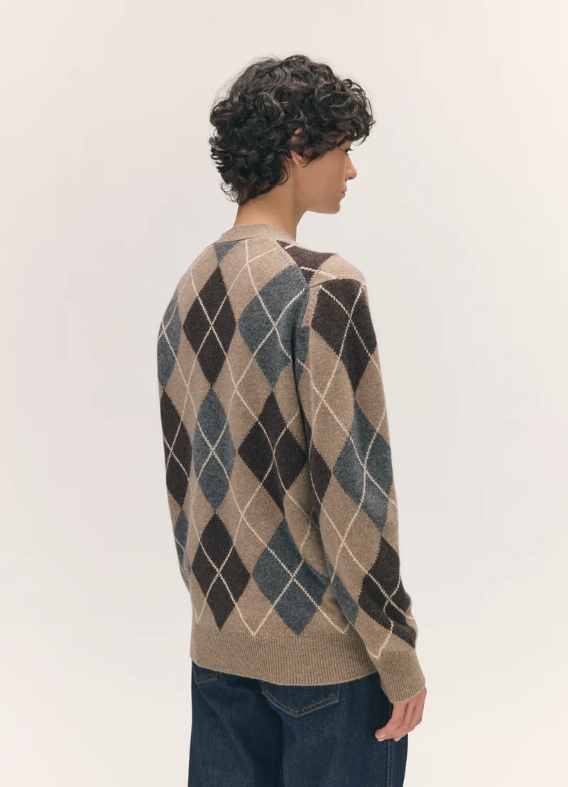 Ava Argyle Cardigan in Dark Natural with Grey