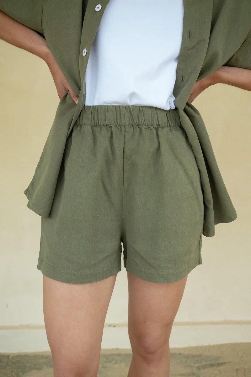 Leinen-Mix Shorts Luma Olive