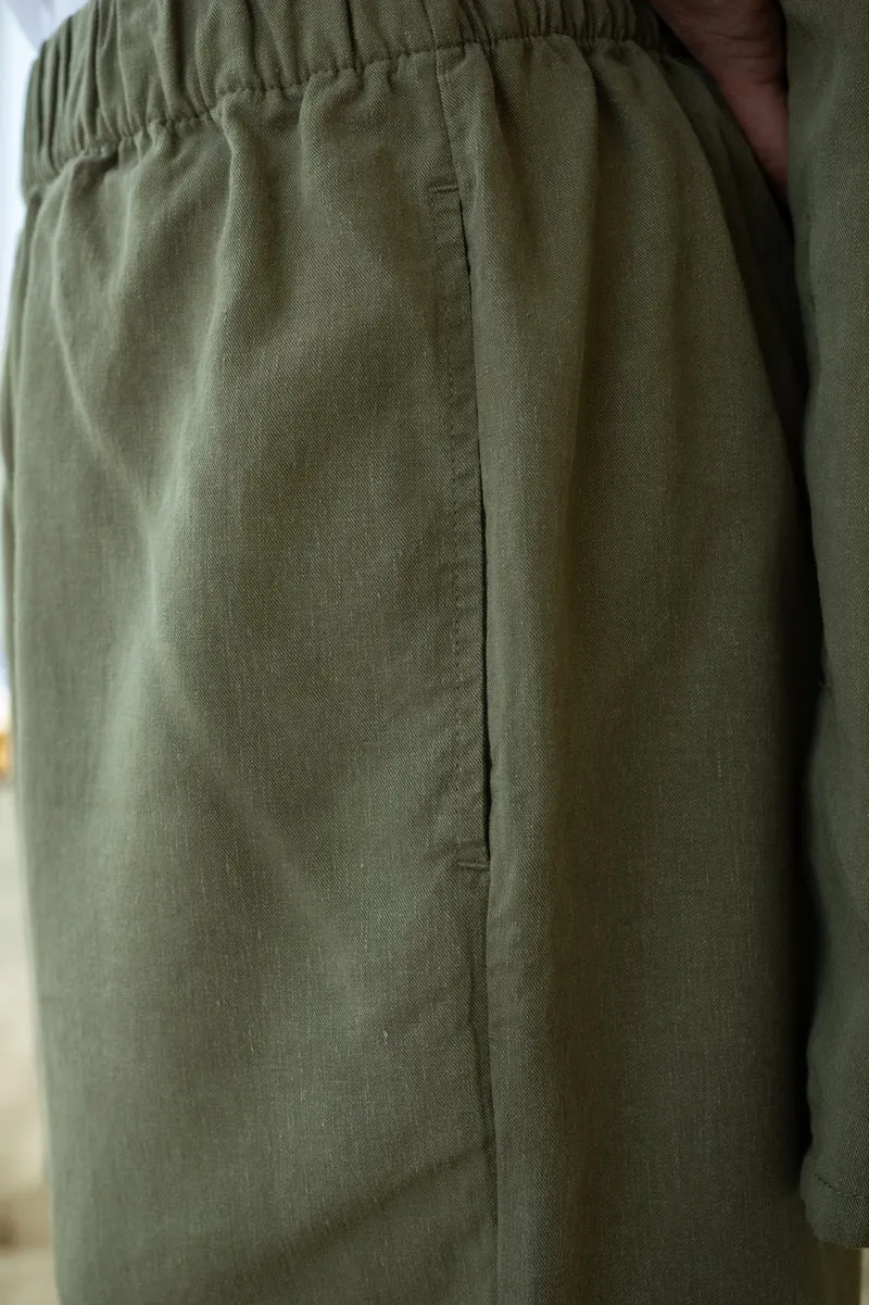 Leinen-Mix Shorts Luma Olive