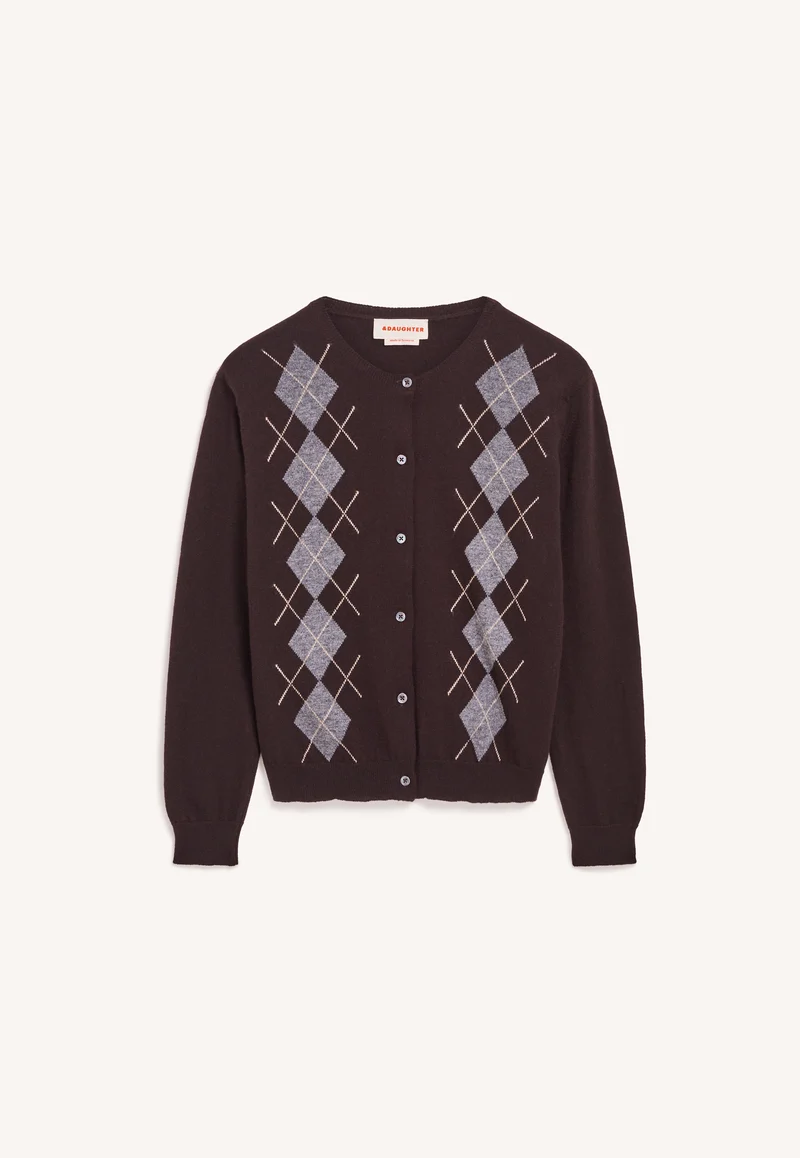 Una Argyle Cardigan in Dark Brown