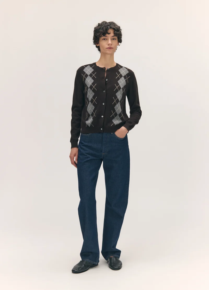 Una Argyle Cardigan in Dark Brown