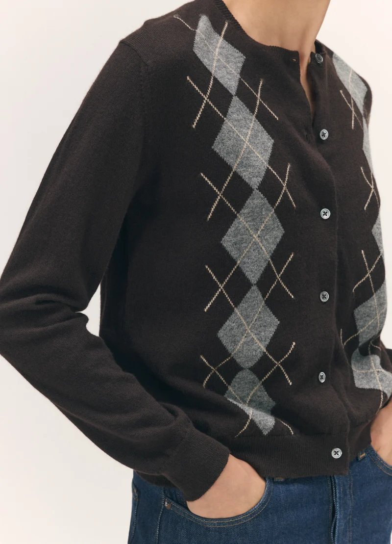 Una Argyle Cardigan in Dark Brown