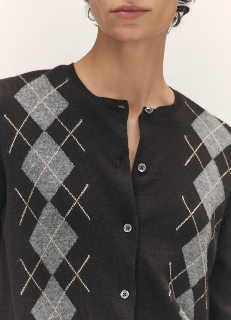 Una Argyle Cardigan in Dark Brown