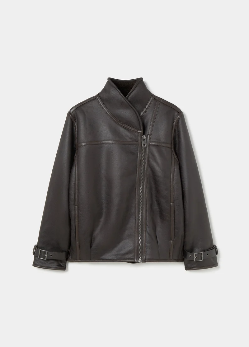 Reversible faux-leather biker jacket