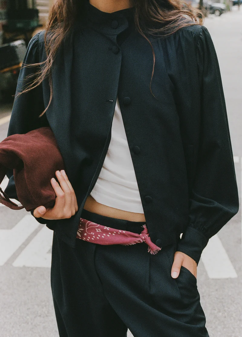 Gathered bomber jacket with buttons