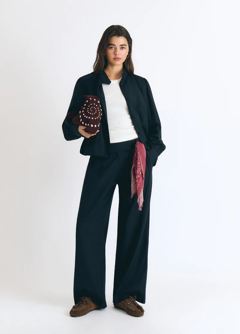 Plain faux-pleat trousers