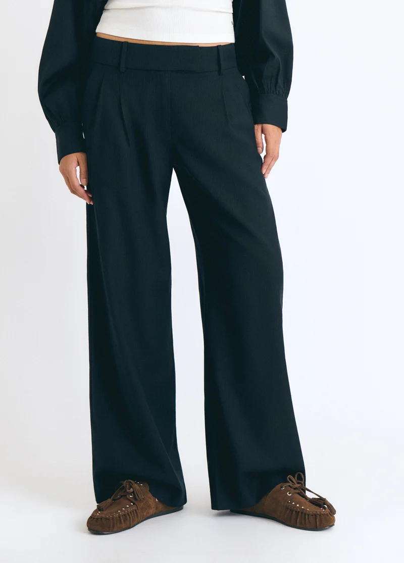 Plain faux-pleat trousers