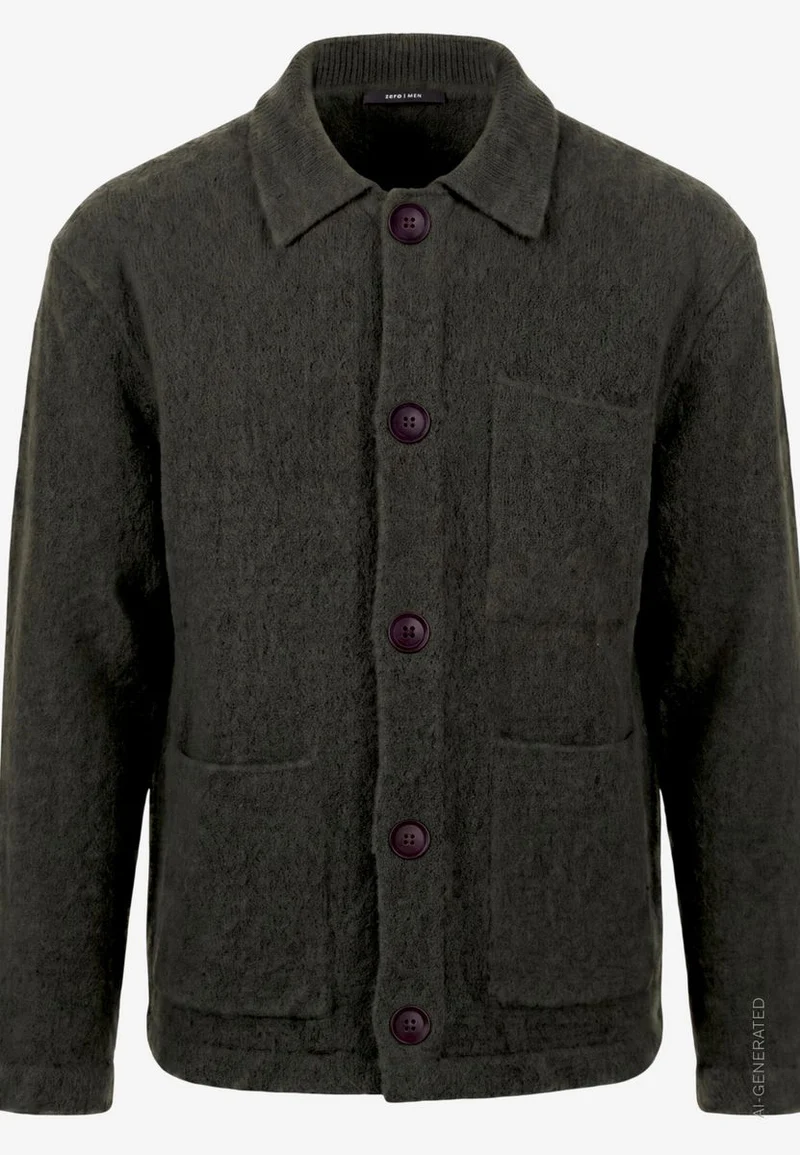 Herren Strickjacke aus Bouclé mit Hemdkragen