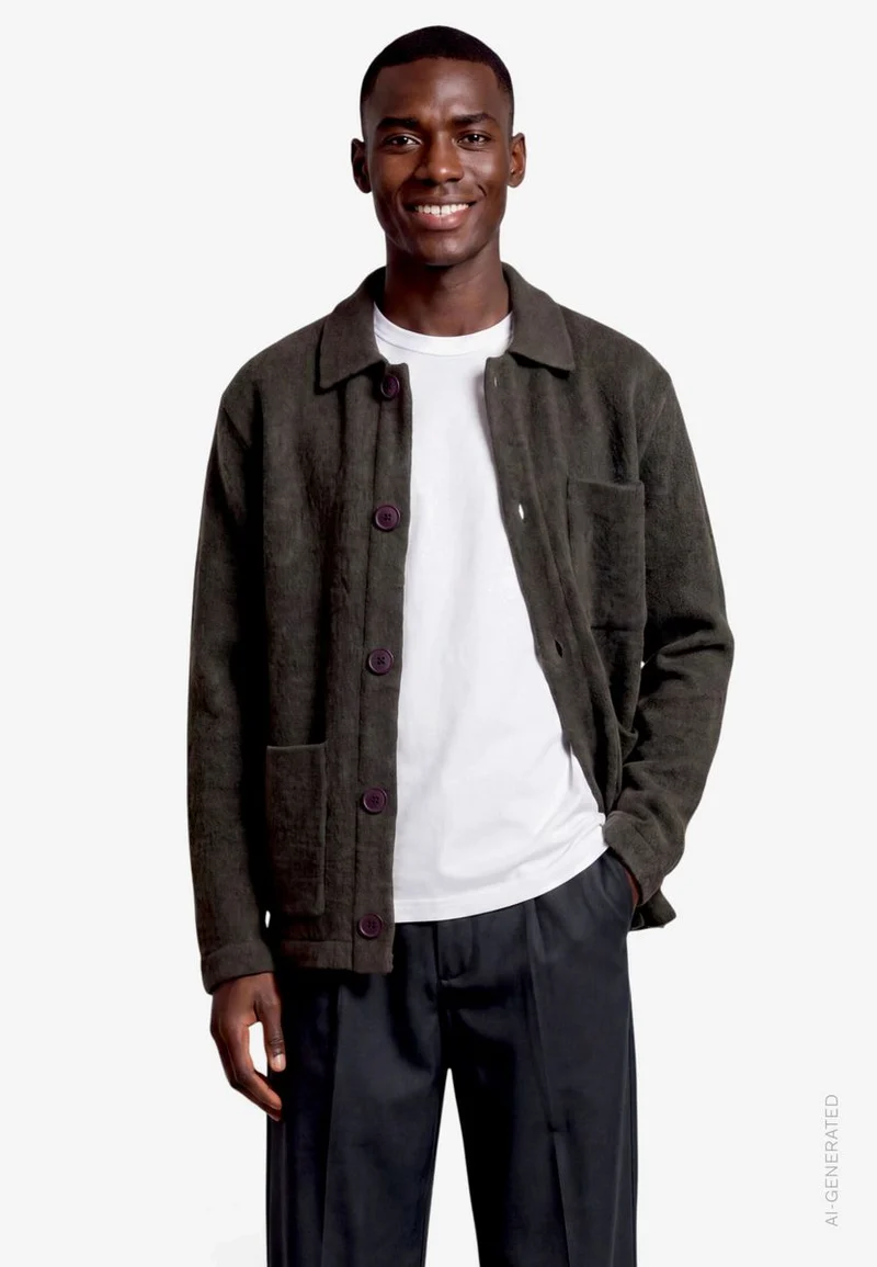 Herren Strickjacke aus Bouclé mit Hemdkragen