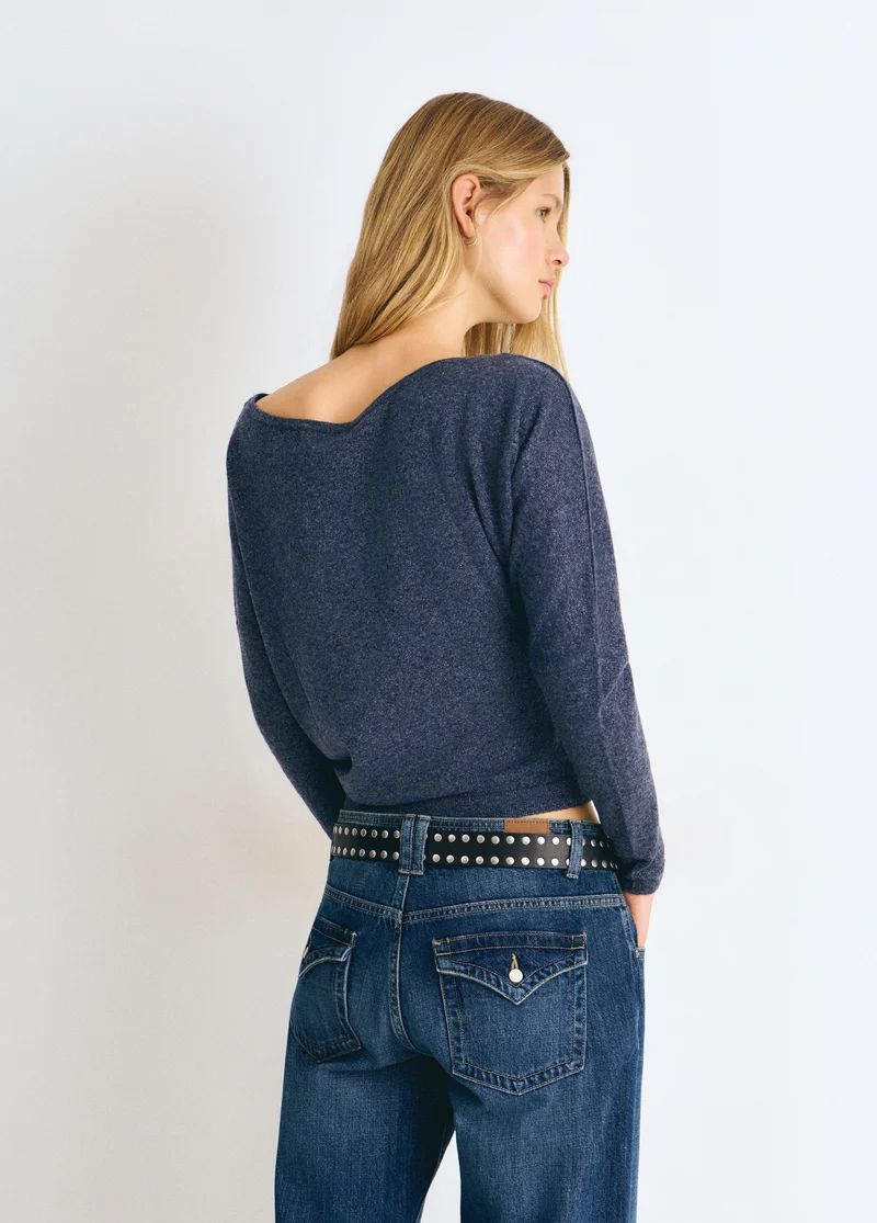 Metallic boat-neck sweater