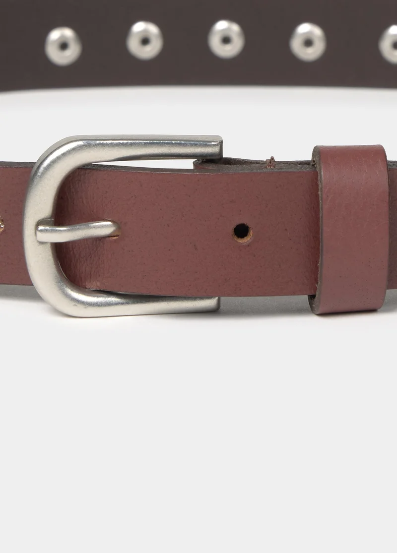Thin leather studded belt