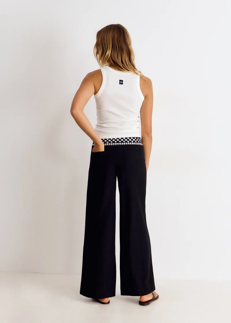 Long pants with mirror waistband