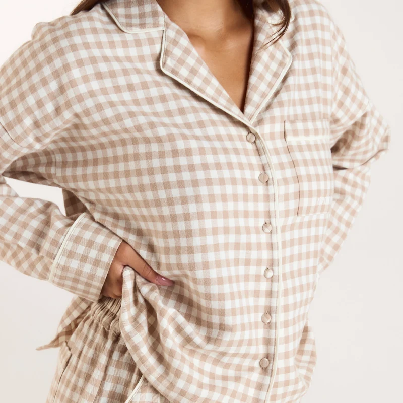 Gingham Pyjamahemd - Beige