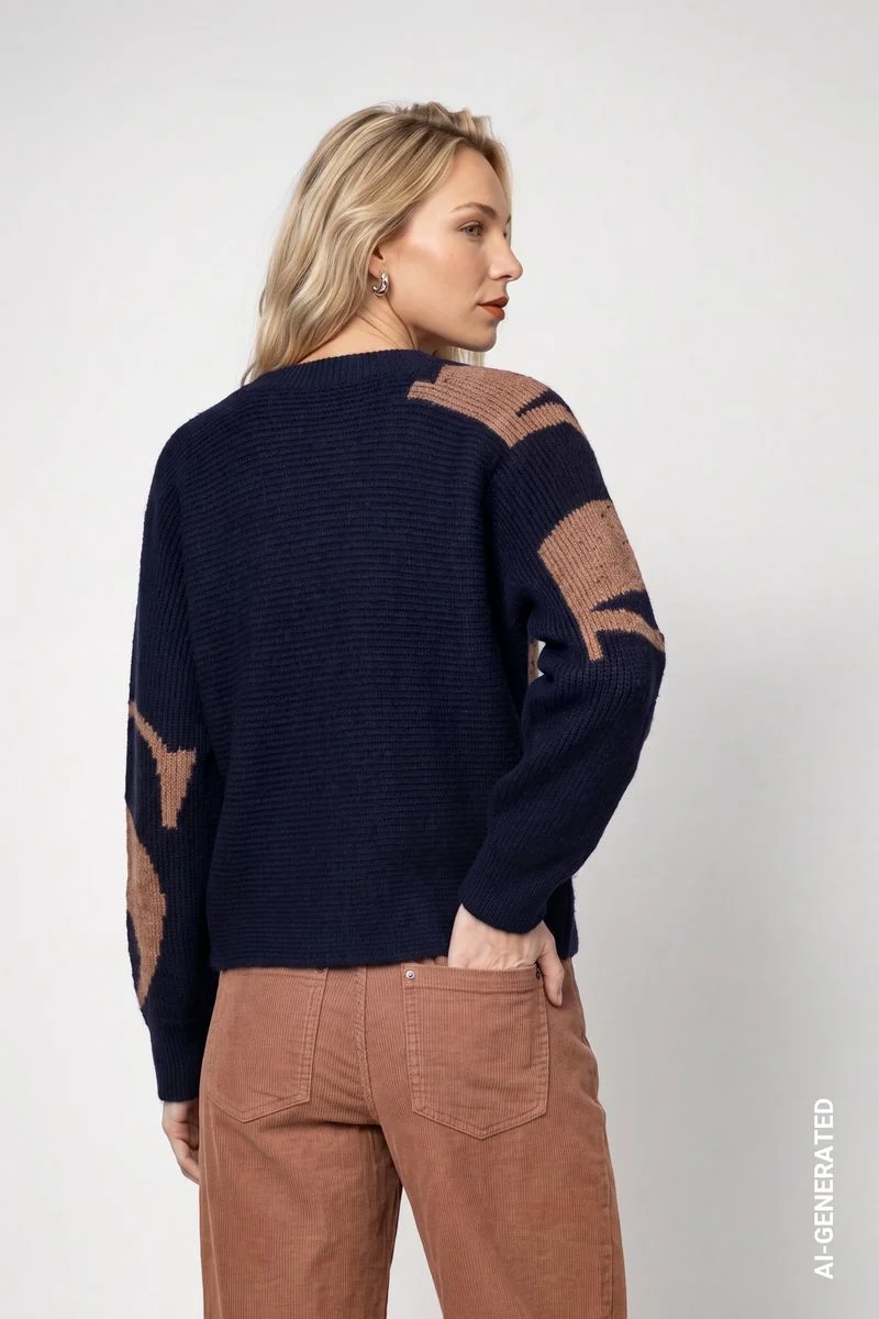 Strickpullover mit Buchstaben-Intarsie-Muster