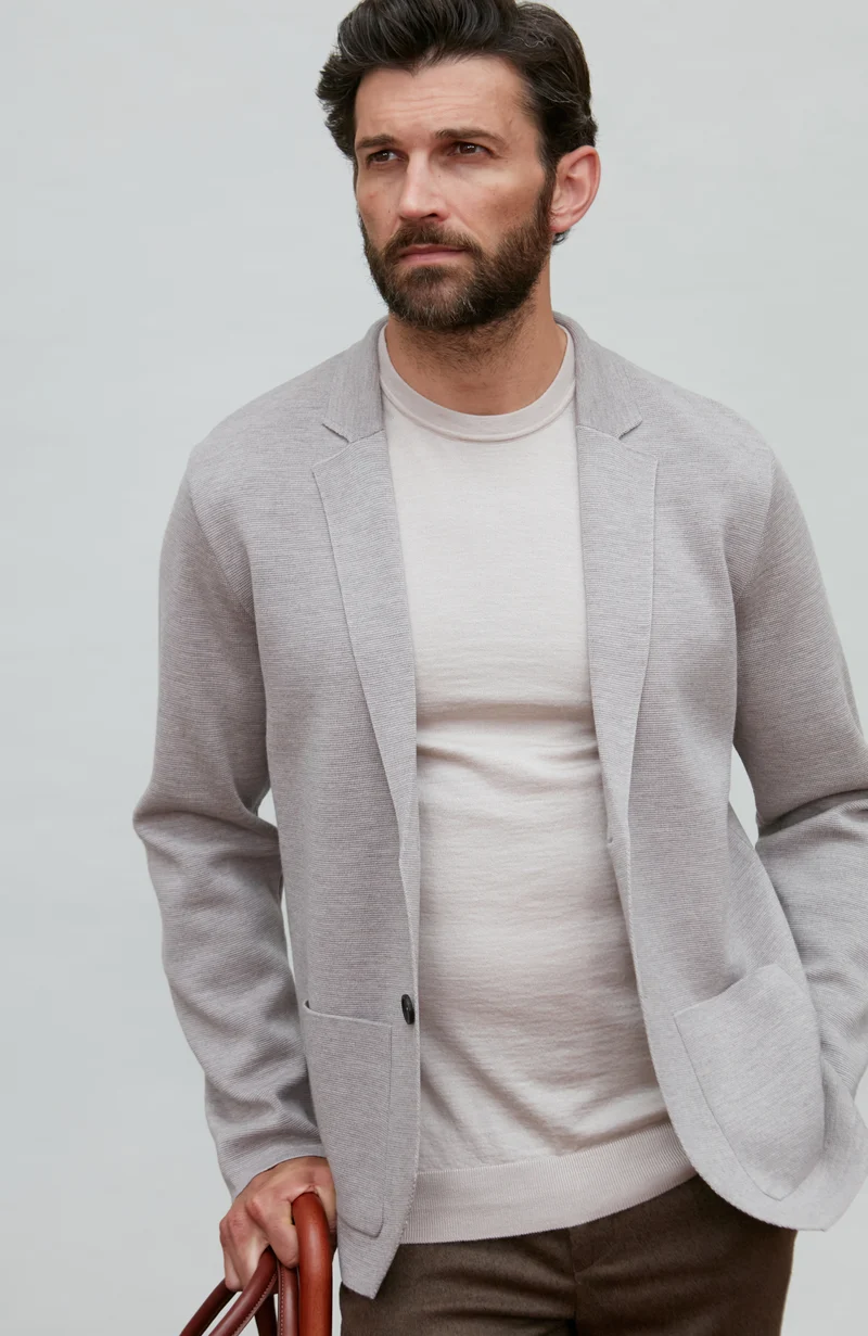 Mens Lightweight Extra Fine Merino Wool Knitted Blazer