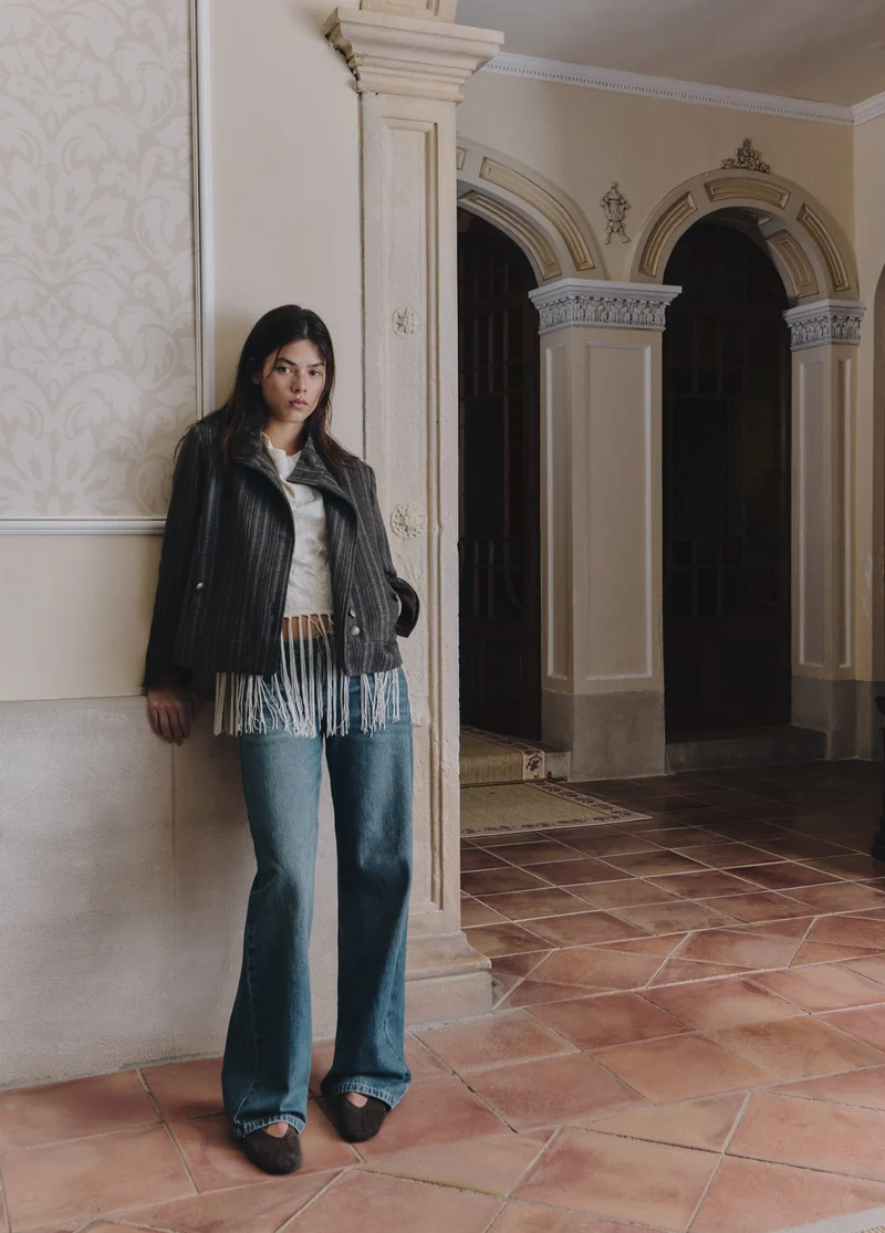 Striped button-up wool jacket