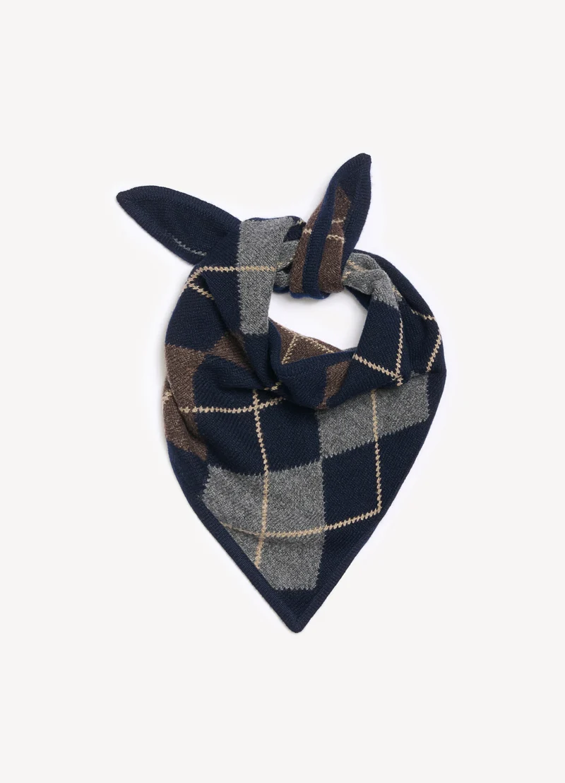 Argyle Cashmere Foulard in Navy and Brown