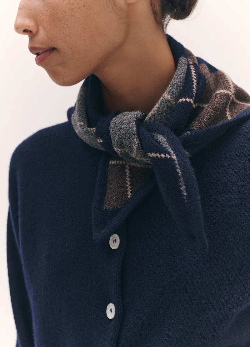 Argyle Cashmere Foulard in Navy and Brown