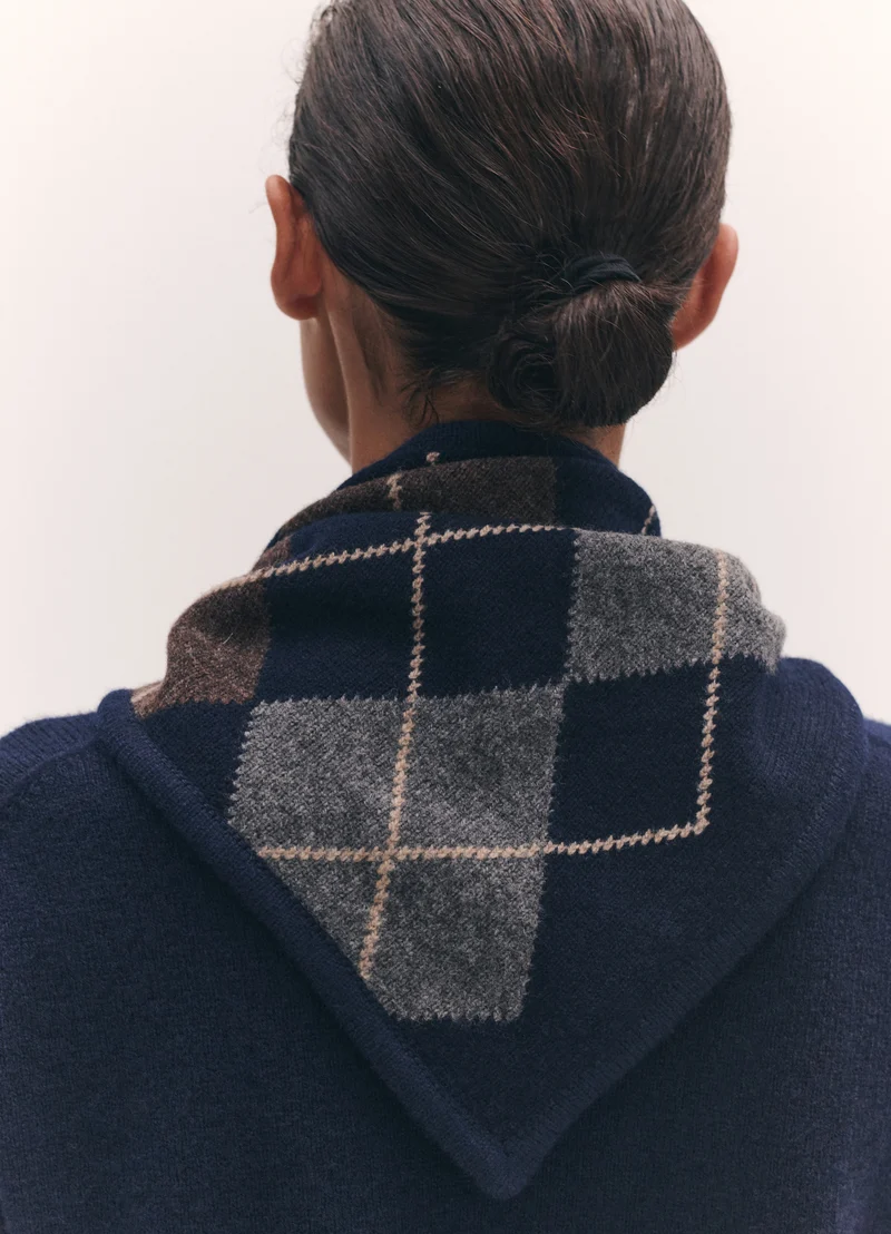 Argyle Cashmere Foulard in Navy and Brown