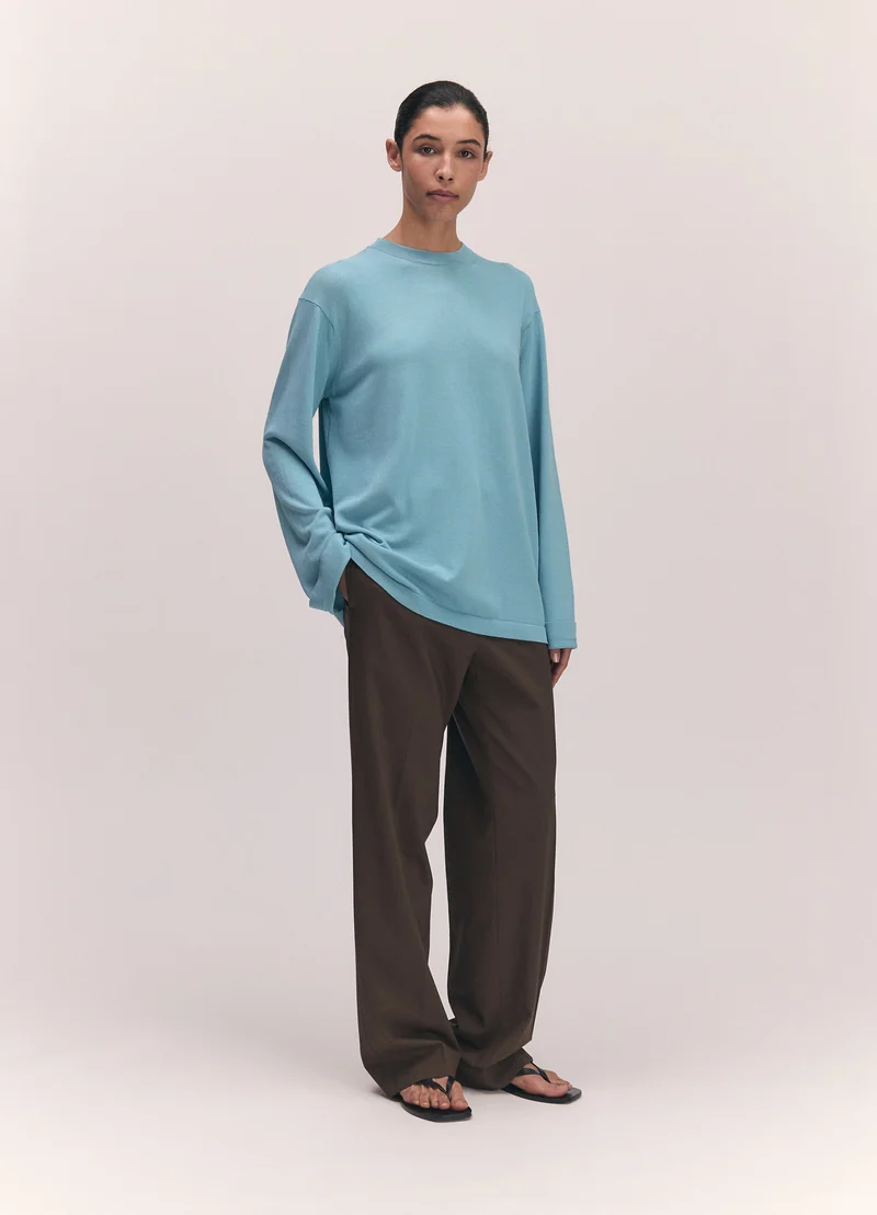 Long Sleeve Slouchy T-Knit in Aqua